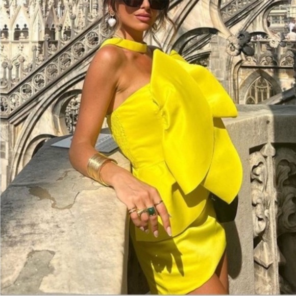 Zara Limited Edition Yellow Voluminous Mini Dress Exaggerated Ruffle Size M NWT - Picture 1 of 16